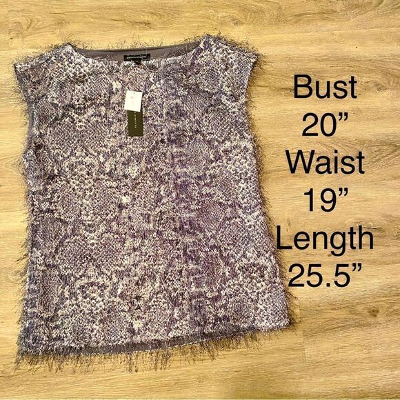 BANANA REPUBLIC ABSTRACT SNAKE SKIN PRINT FRINGE EYELASH BLACK & GRAY TOP S NWT - Picture 16 of 16
